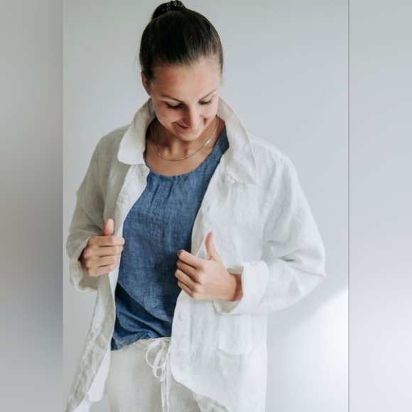 Coldwater Creek Linen Casual Chic White Jacket Drawstring - Picture 14 of 14